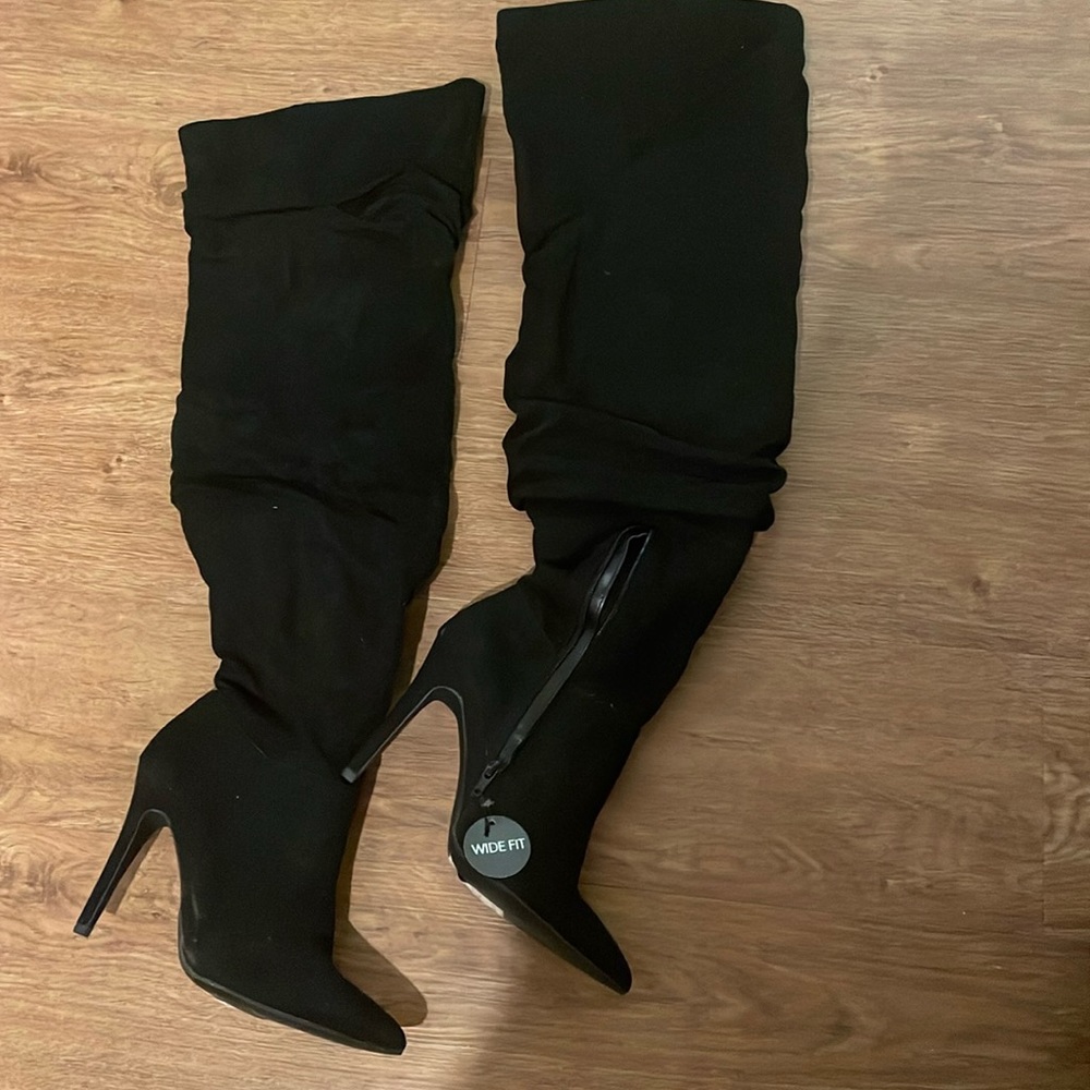New Black suede over the knee boots - wide fit